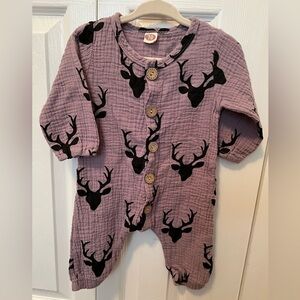 Purple Baby Romper with Deer Print